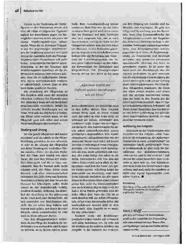 Vorschauseite 3: Vom Vergessen, vom Verlust, vom TerrorAlzheimer-Demenz im Spielfilm