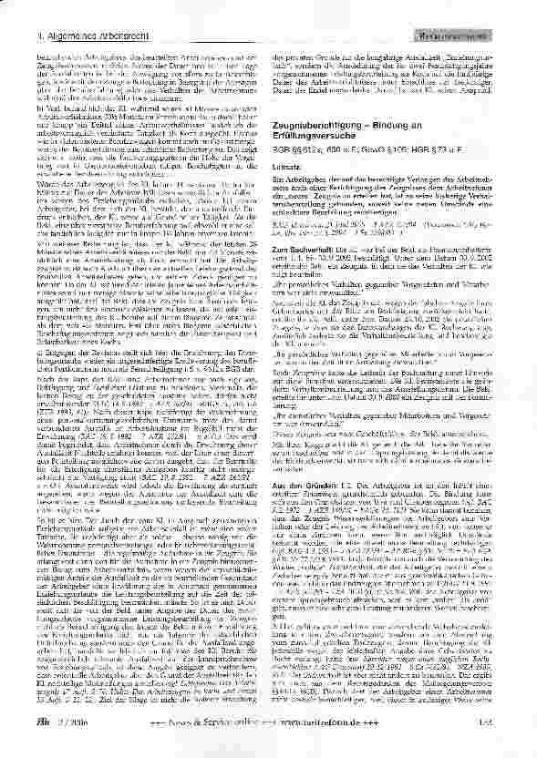 Vorschauseite 1: Zeugnisberichtigung - Bindung an Erfüllungsversuche