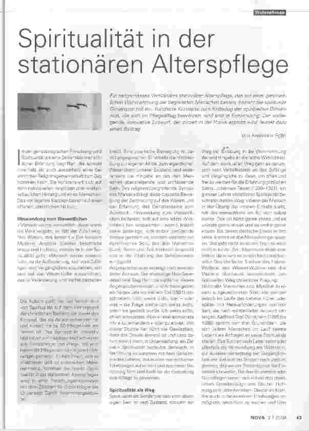 Vorschauseite 1: Spiritualität in der stationären Alterspflege