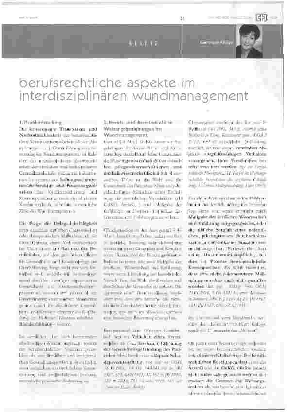 Vorschauseite 1: Berufsrechtliche Aspekte im interdisziplinären Wundmanagement