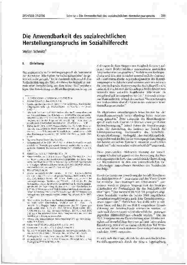 Vorschauseite 1: Die Anwendbarkeit des sozialrechtlichen Herstellungsanspruchs im Sozialhilferecht