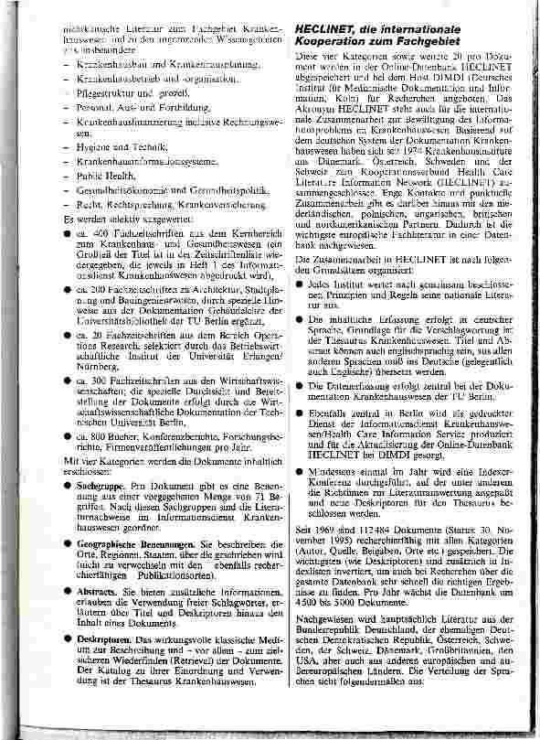 Vorschauseite 2: Online-Datenbank HECLINET und Informationsdienst Krankenhauswesen Informationsvermittlung für Krankenhaus-Fachleute
