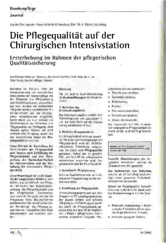 Vorschauseite 1: Die Pflegequalität auf der chirurgischen Intensivstation Ersterhebung im Rahmen der pflegerischen Qualitätssicherung