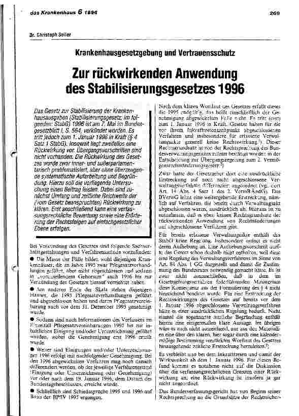 Vorschauseite 1: Zur rückwirkenden Anwendung des Stabilisierungsgesetzes