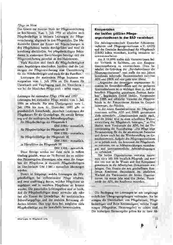 Vorschauseite 5: Aus Staat und Gesellschaft Pflegeversicherung: Stationäre Pflege ab 1. Juli 1996
