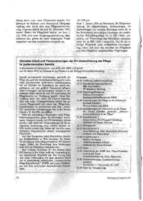 Vorschauseite 6: Aus Staat und Gesellschaft Pflegeversicherung: Stationäre Pflege ab 1. Juli 1996