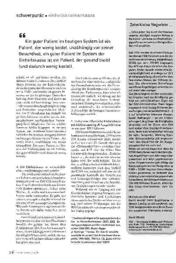 Vorschauseite 2: Ja zur Einheitskrankenkasse