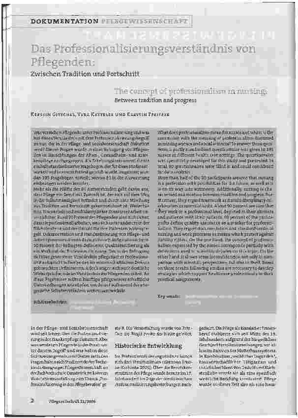 Vorschauseite 1: Das Professionalisierungsverständnis von Pflegenden: Zwischen Tradition und Fortschritt