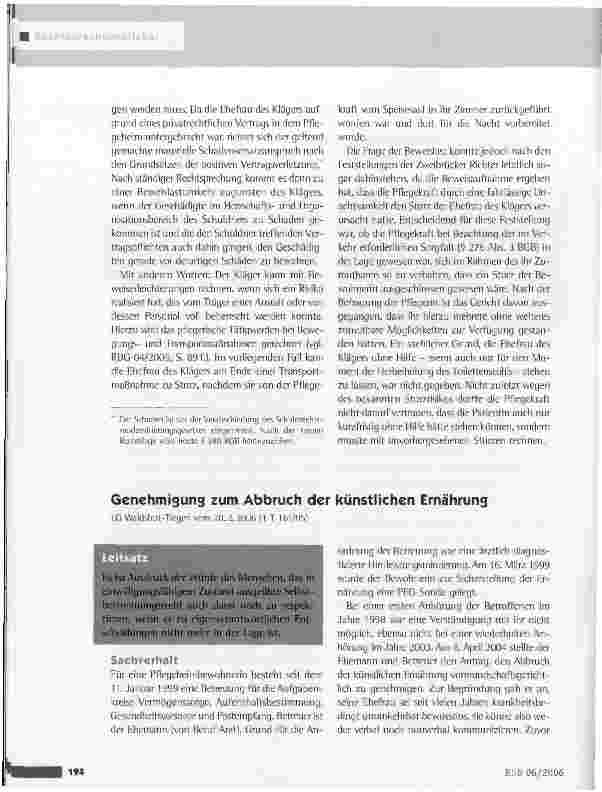 Vorschauseite 2: Sturz in Gegenwart einer PflegekraftOLG Zweibrücken vom 1.6.2006 (4 U 68/05)