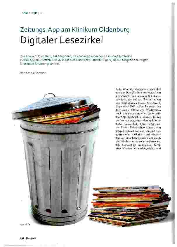 Vorschauseite 1: Zeitungs-App am Klinikum Oldenburg Digitaler Lesezirkel