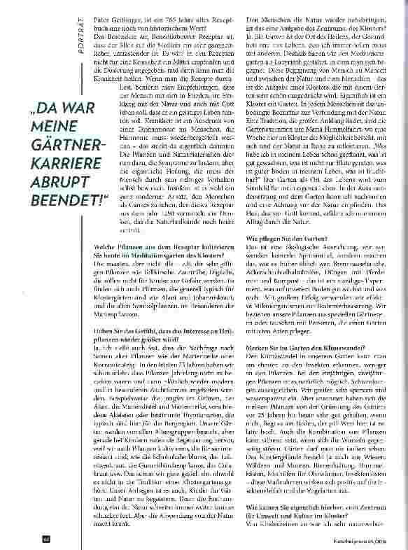 Vorschauseite 2: Die Abkehr von der Natur macht krank. Ein Gespräch mit Pater Karl Geifeinger.