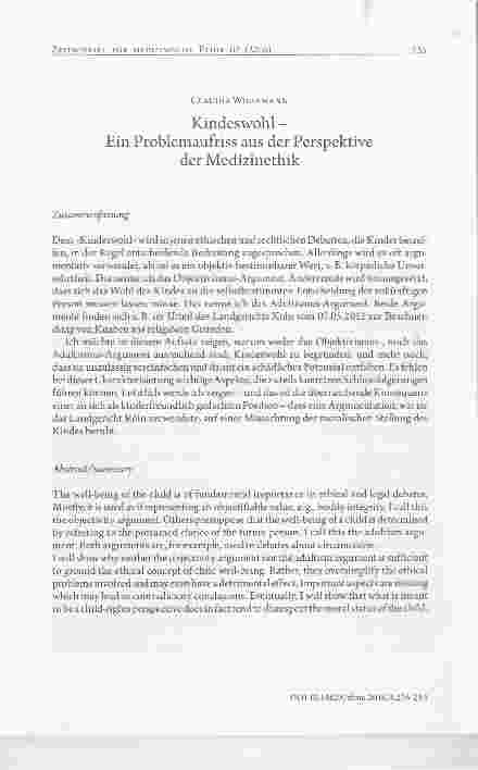 Vorschauseite 1: Kindeswohl Ein Problemaufriss aus der Perspektive der Medizinethik