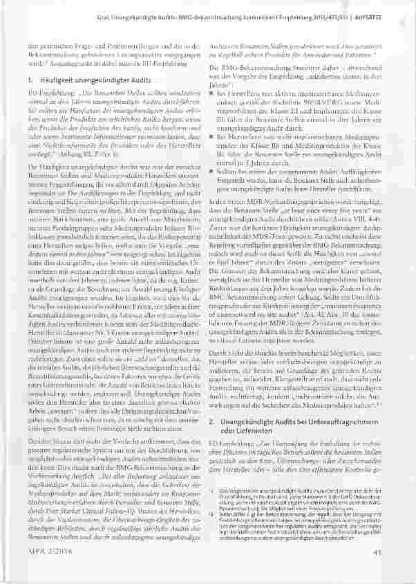 Vorschauseite 3: Unangekündigte Audits: BMG-Bekanntmachung konkretisiert Empfehlung 2013/473/EU