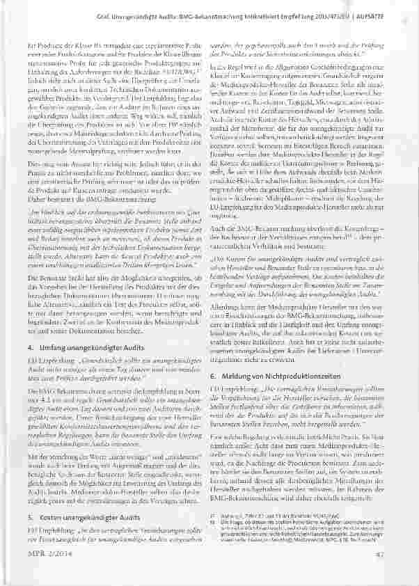 Vorschauseite 5: Unangekündigte Audits: BMG-Bekanntmachung konkretisiert Empfehlung 2013/473/EU