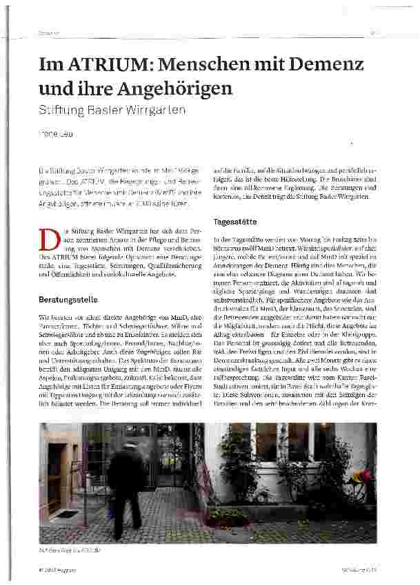 Vorschauseite 1: Im ATRIUM: Menschen mit Demenz und ihre Angehörigen