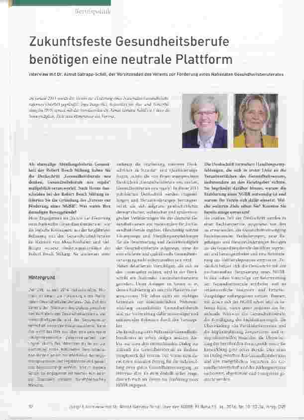 Vorschauseite 1: Zukunftsfeste Gesundheitsberufe benötigen eine neutrale Plattform