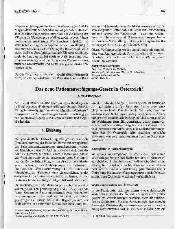 Vorschauseite 1: Das neue Patientenverfügungs- Gesetz in Osterreich*