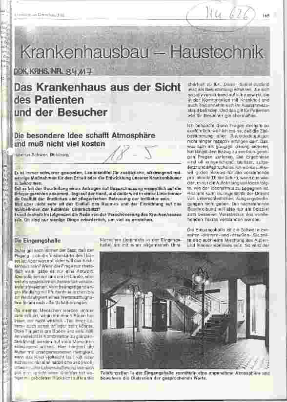 Vorschauseite 1: Das Krankenhaus aus Sicht des Patienten und der Besucher Die besondere Idee schafft Atmosphäre und muß nicht viel kosten