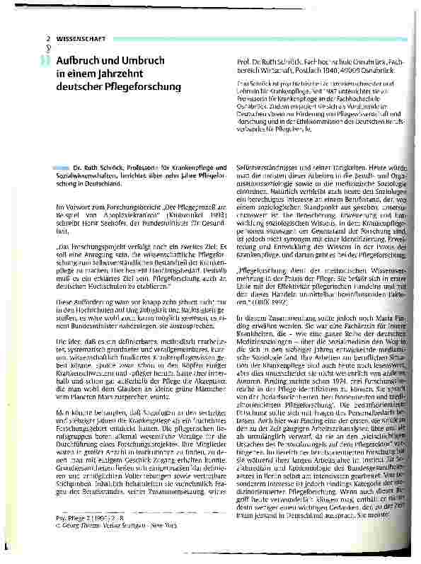 Vorschauseite 1: Aufbruch und Umbruch in einem Jahrzehnt deutscher Pflegeforschung