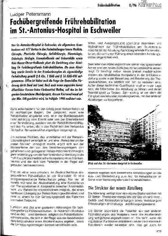 Vorschauseite 1: Fachübergreifende Frührehabilitation im St. -Antonius-Hospital in Eschweiler