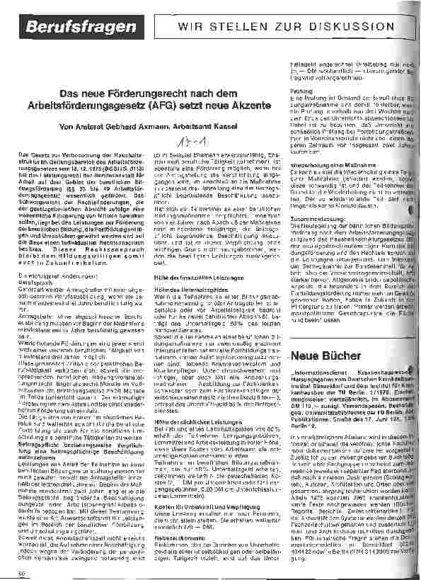 Vorschauseite 1: Das neue Förderungsrecht nach dem Arbeitsförderungsgesetz (AFG) setzt neue Akzente