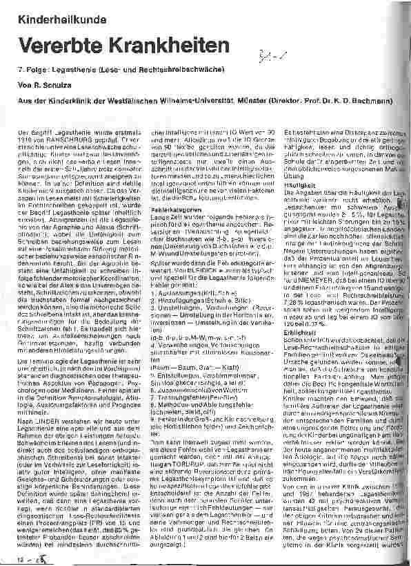 Vorschauseite 1: Kinderheilkunde Vererbte Kankheiten 7. Folge: Legasthenie (Lese u. Rechtschreibschwächen)