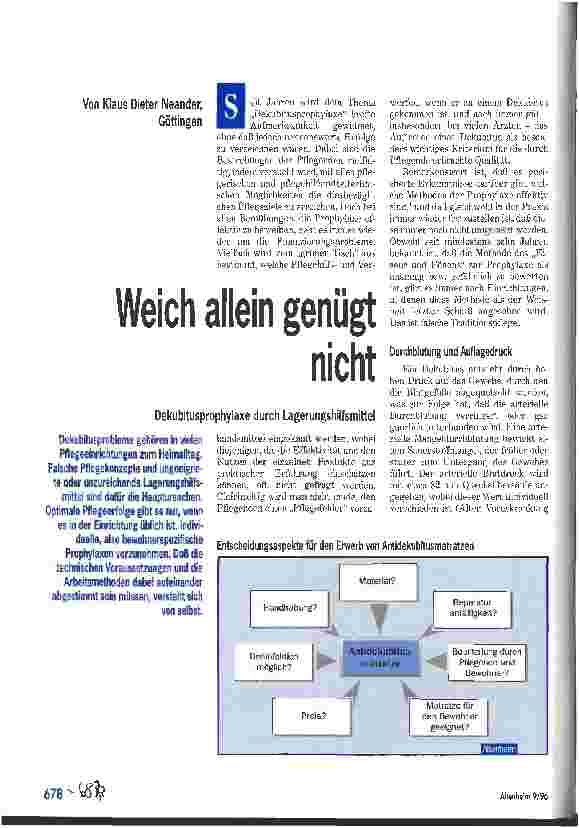 Vorschauseite 1: Weich allein genügt nicht Dekubitusprophylaxe durch Lagerungshilfsmittel