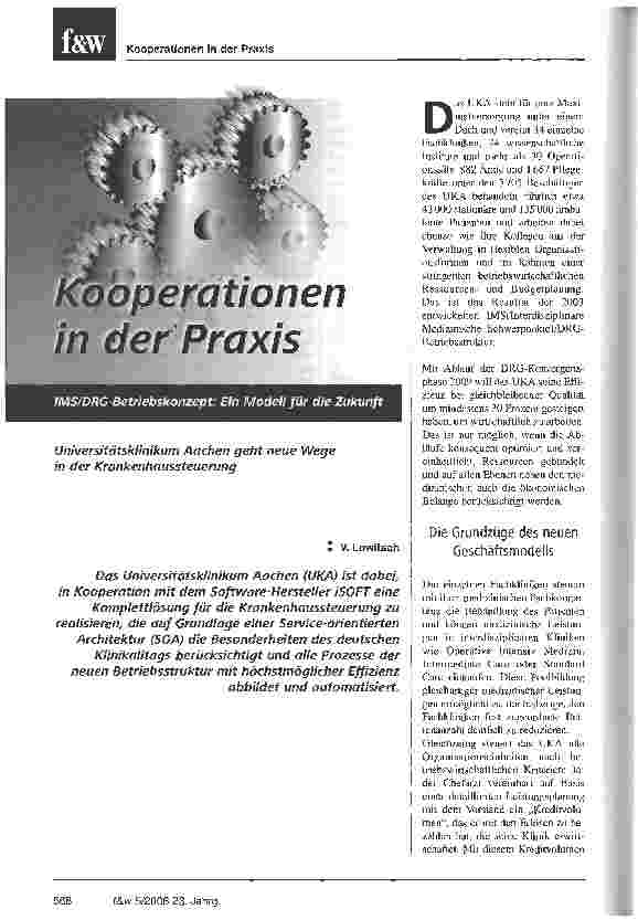 Vorschauseite 1: Kooperationen in der Praxis - Universitätsklinikum Aachen geht neue Wege in der Krankenhaussteuerung