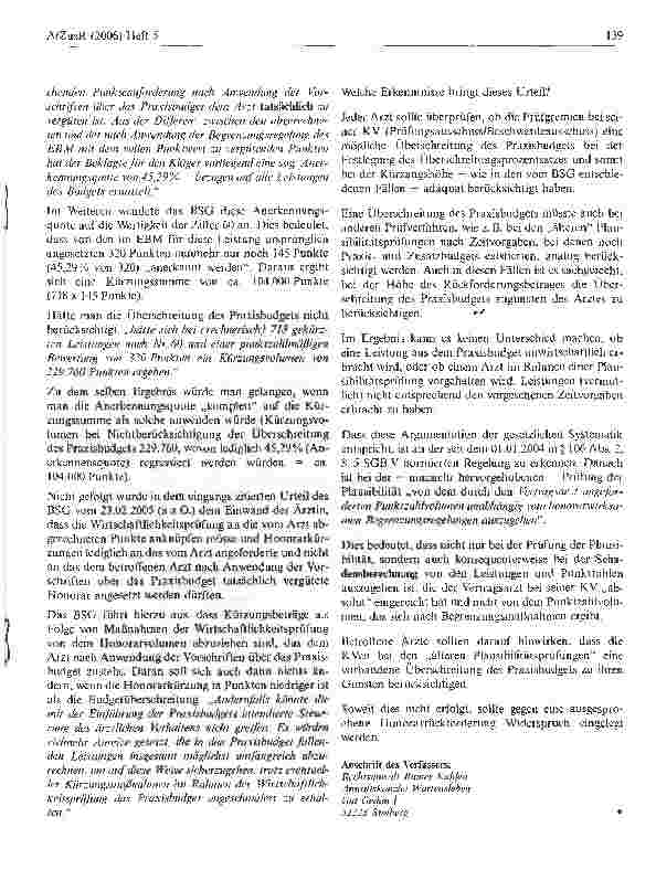 Vorschauseite 2: Ist die Überschreitung des Praxisbudgets auch bei Plausibilitätsprüfungen zugunsten des Arztes zu berücksichtigen?