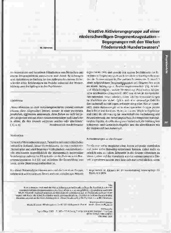 Vorschauseite 1: Kreative Aktivierungsgruppe auf einer niederschwelligen Drogenentzugsstation - Begegnungen mit den WerkenFriedensreich Hundertwassers1