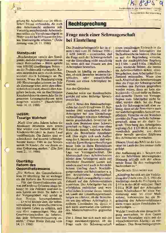 Vorschauseite 1: Frage nach einer Schwangerschaft bei Einstellung