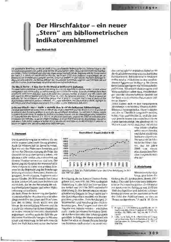 Vorschauseite 1: Der Hirschfaktor - ein neuer Stern am bibliometrischen Indikatorenhimmel