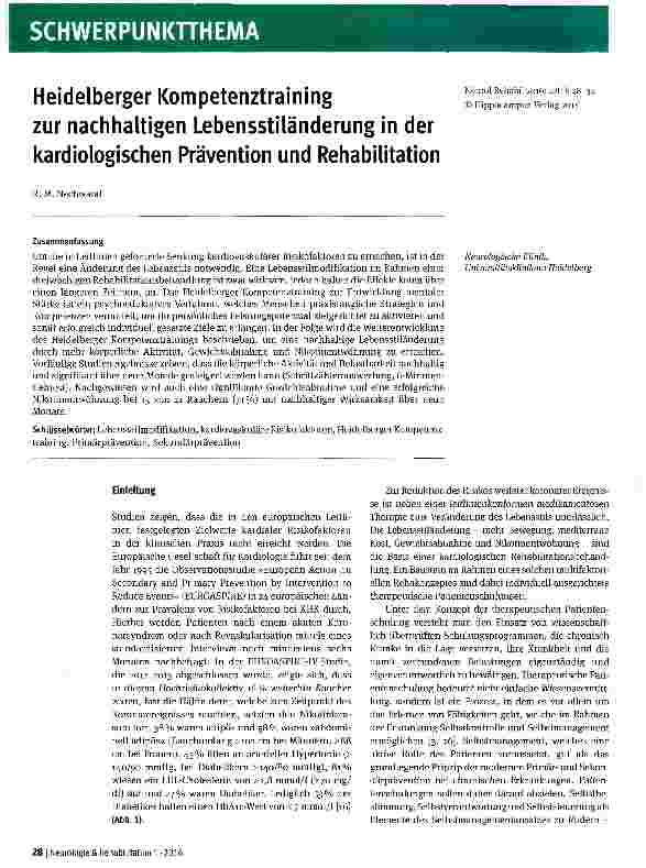 Vorschauseite 1: Heidelberger Kompetenztraining zur nachhaltigen Lebensstiländerung in der kardiologischen Prävention und Rehabilitation