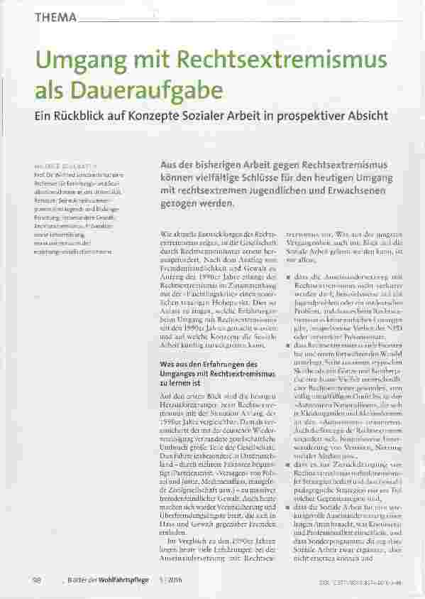 Vorschauseite 1: Umgang mit Rechtsextremismus als Daueraufgabe