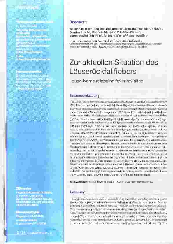 Vorschauseite 1: Zur aktuellen Situation des Läuserückfallfiebers