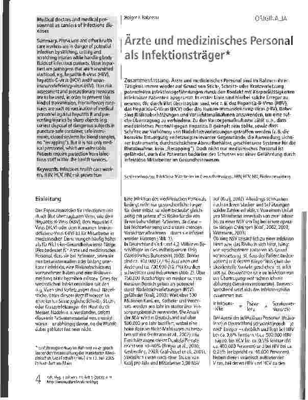 Vorschauseite 1: Ärzte und medizinisches Personal als Infektionsträger