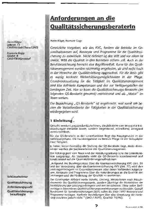 Vorschauseite 1: Anforderungen an die Qualitätssicherunasberaterln