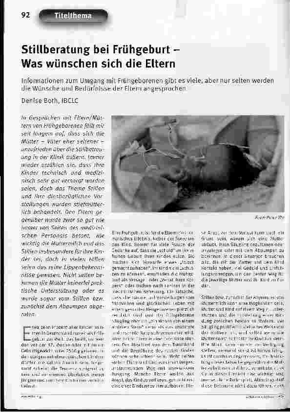 Vorschauseite 1: Stillberatung bei Frühgeburt - Was wünschen sich die Eltern