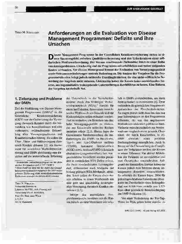 Vorschauseite 1: Anforderungen an die Evaluation von Disease Management Programmen: Defizite und ihre Ursachen