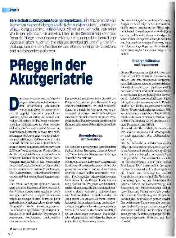 Vorschauseite 1: Pflege in der Akutgeriatrie Bereitschaft zu Geduld und Auseinandersetzung