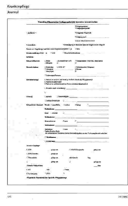 Vorschauseite 2: Der pflegerische Verlegungsbericht Konzept zur Erhebung des pflegerischen Verlegungsstatus auf einer operativen Intensivstation