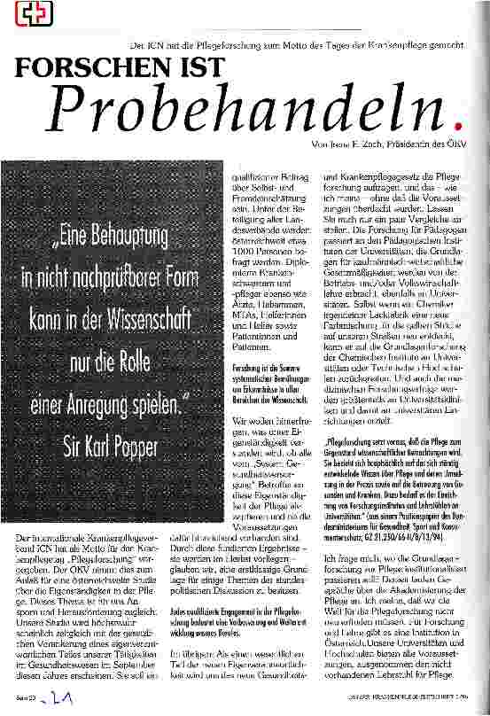 Vorschauseite 1: Forschen ist Probehandeln Der ICN hat die Pflegeforschung zum Motto des Tages der Krankenpflege gemacht