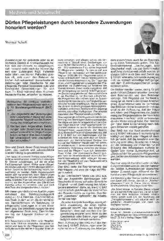 Vorschauseite 1: Dürfen Pflegeleistungen durch besondere Zuwendungen honoriert werden