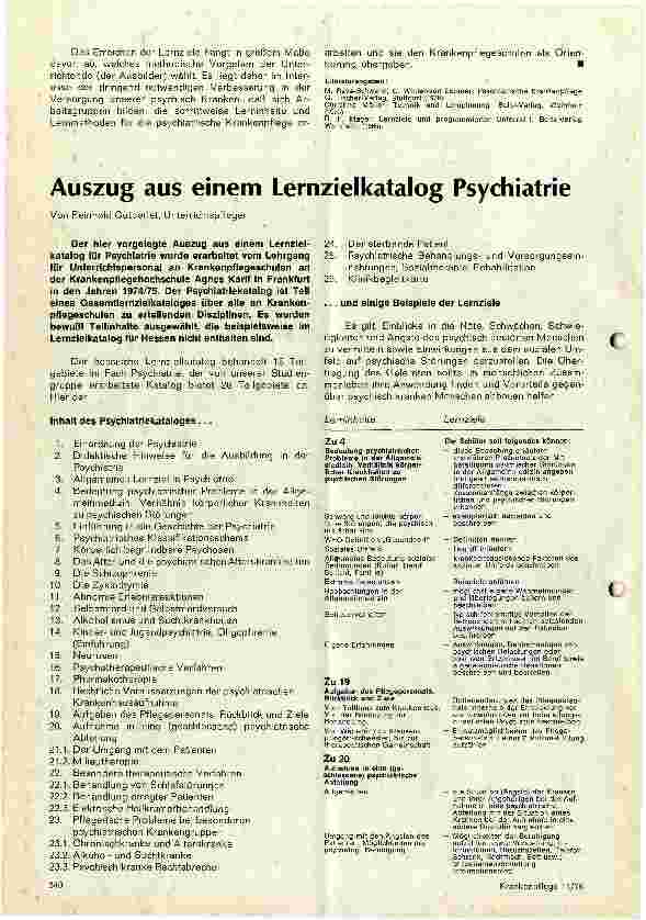 Vorschauseite 4: Gedanken zum Unterricht in der psychiatrischen Krankenpflege