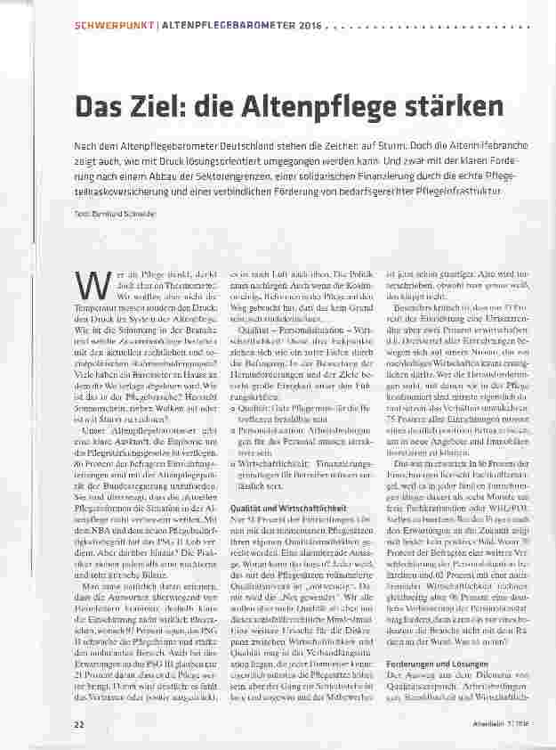 Vorschauseite 1: Das Ziel: die Altenpflege stärken