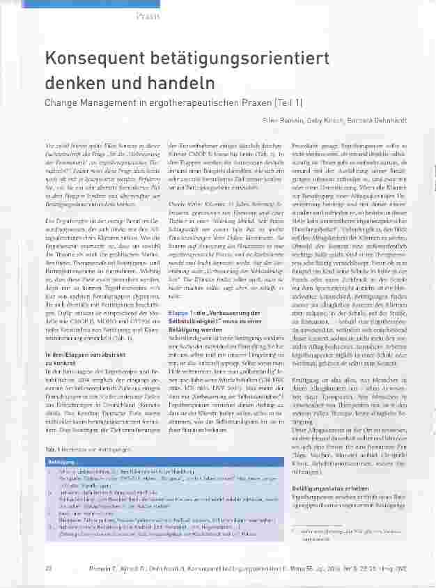 Vorschauseite 1: Konsequent betätigungsorientiert denken und handeln Change Managennent in ergotherapeutischen Praxen (Teil 1)
