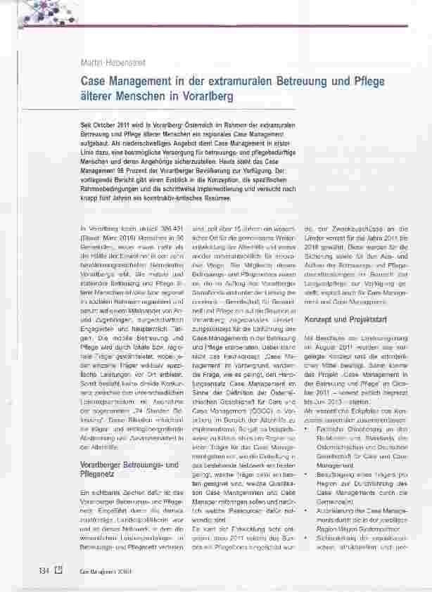 Vorschauseite 1: Case Management in der extramuralen Betreuung und Pflege älterer Menschen in Vorarlberg