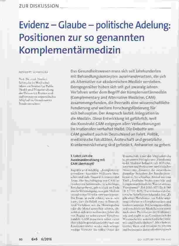 Vorschauseite 1: Evidenz Glaube politische Adelung: Positionen zur so genannten Komplementärmedizin