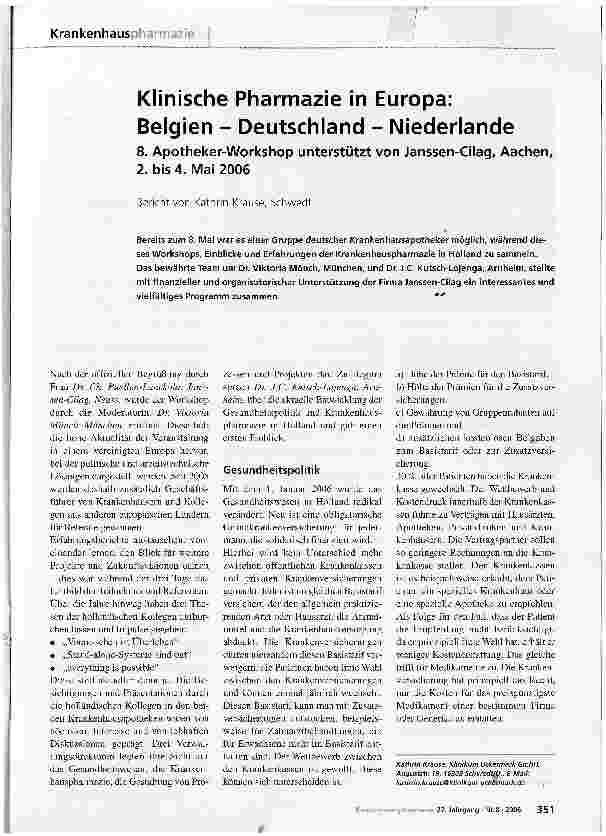 Vorschauseite 1: Klinische Pharmazie in Europa: Belgien - Deutschland - Niederlande