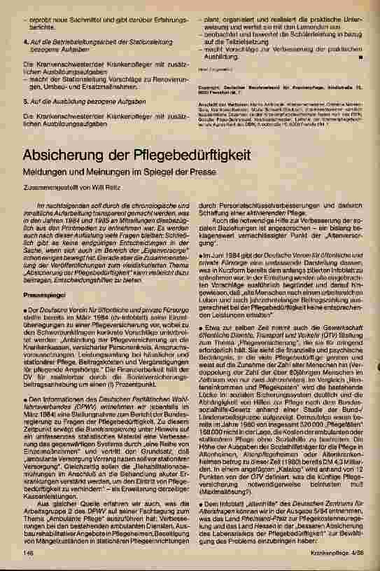 Vorschauseite 1: Absicherung der Pflegebedürftigkeit Meldungen und Meinungen im Spiegel der Presse